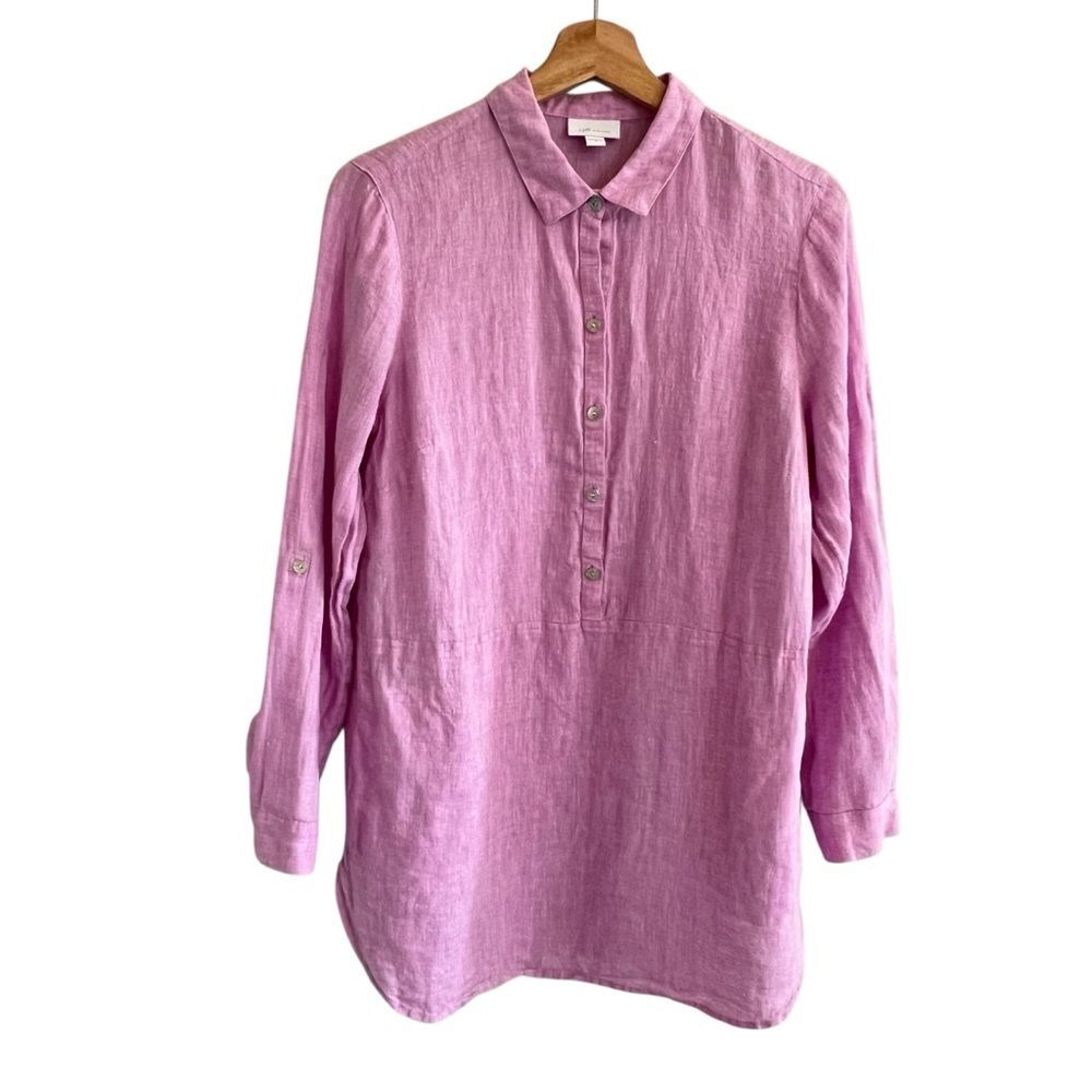 J Jill Womens Linen Button Up Tunic Top Size S Beachy Coastal Grandma Relaxed